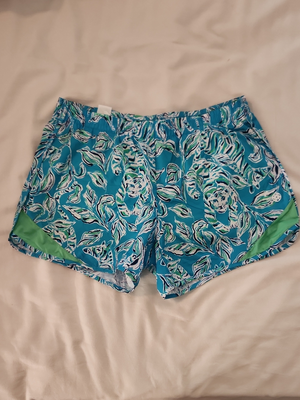 EUC Lilly Pulitzer Teal Floral Athletic Shorts with Lime Accents